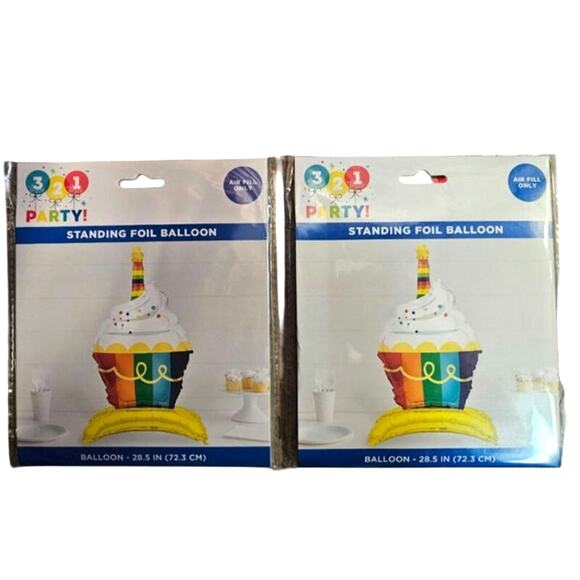 321 Party! Rainbow Cupcake Giant Standing Air Filled Foil Balloon 28.5" - 2 PK - Picture 2 of 3